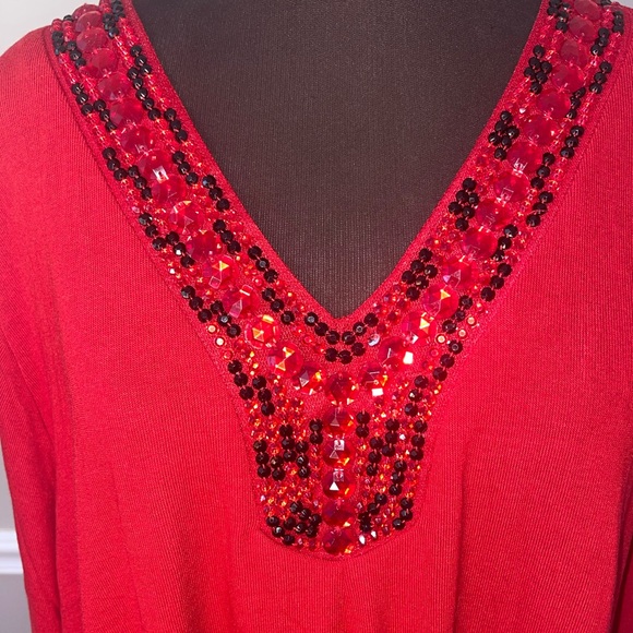 Avenue Womens Plus‎ Size 4X 30/32 Red Beaded V Neck Sweater NWT - Picture 2 of 6